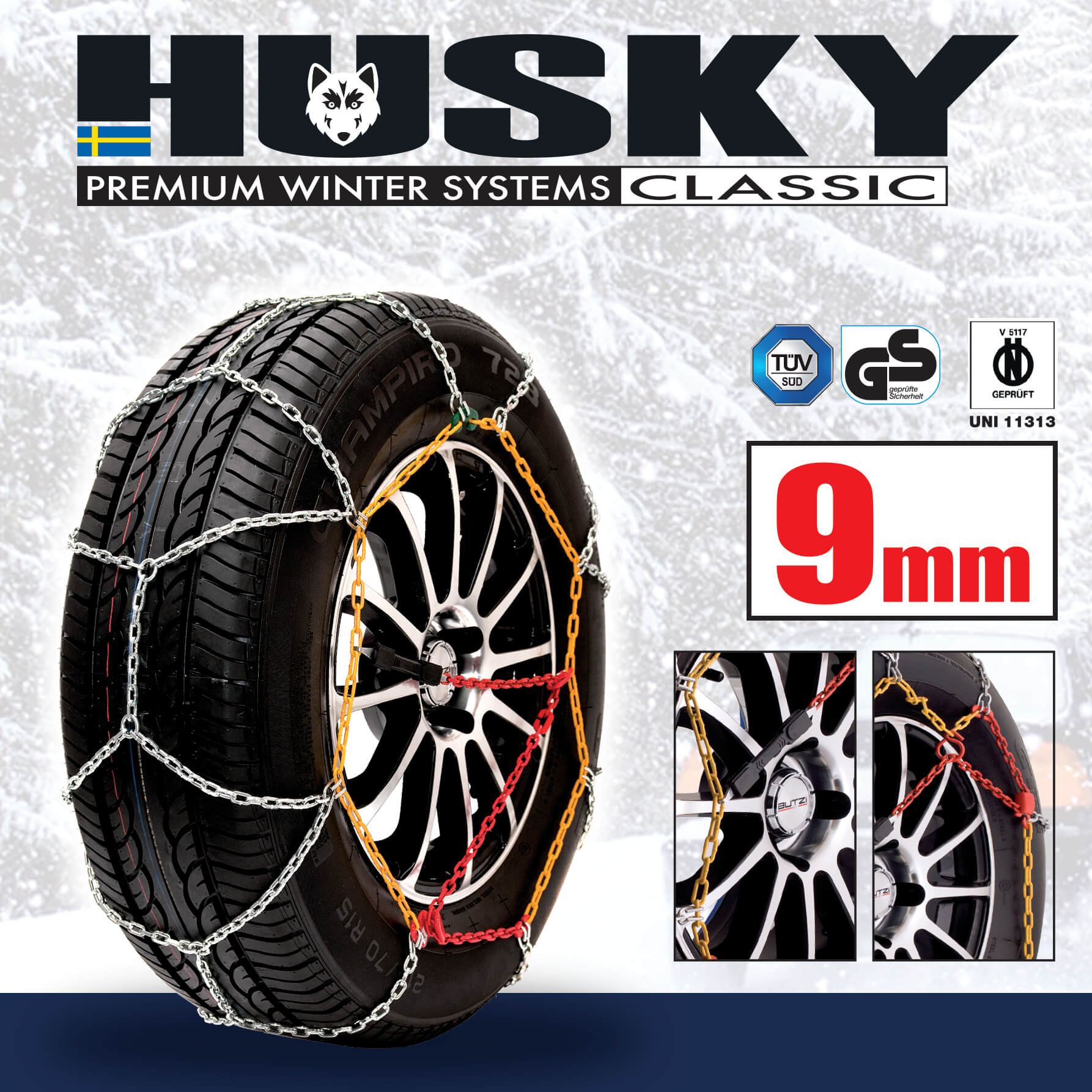 Husky Sumex Textile Winter Car Wheel Ice Frost & Snow Chain Socks for 18 Tyres 245/35 R18 